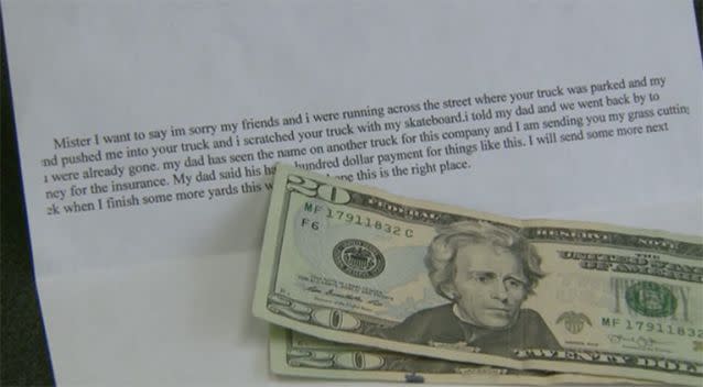 Mr Zelnio was sent this letter and money. Source: WQAD