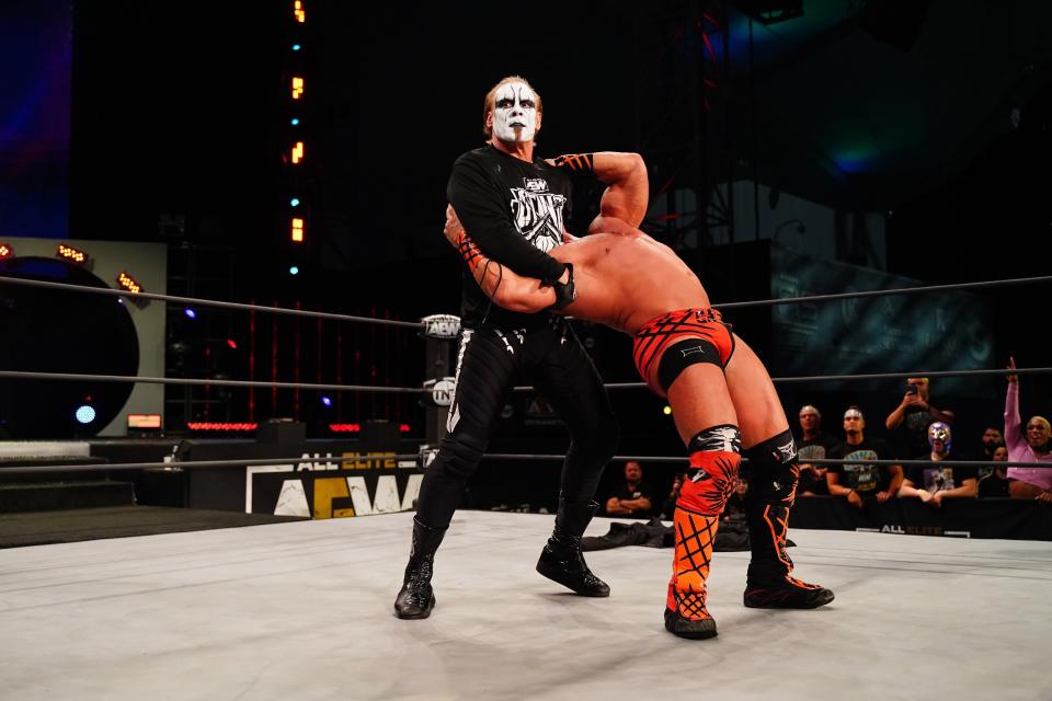 Sting has already shown he's prepared to get physical following his return. (All Elite Wrestling)