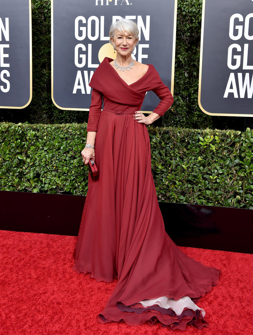 Helen Mirren wore a Christian Dior Haute Couture gown for the Golden Globe Awards 2020