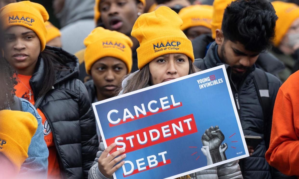 <span>Activists in Washington protest in favor of cancelling student debt.</span><span>Photograph: Andrew Caballero-Reynolds/AFP/Getty Images</span>