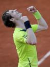 Andy Murray of Britain celebrates after winning his men's singles match against Fernando Verdasco of Spain at the French Open tennis tournament at the Roland Garros stadium in Paris June 2, 2014. REUTERS/Stephane Mahe