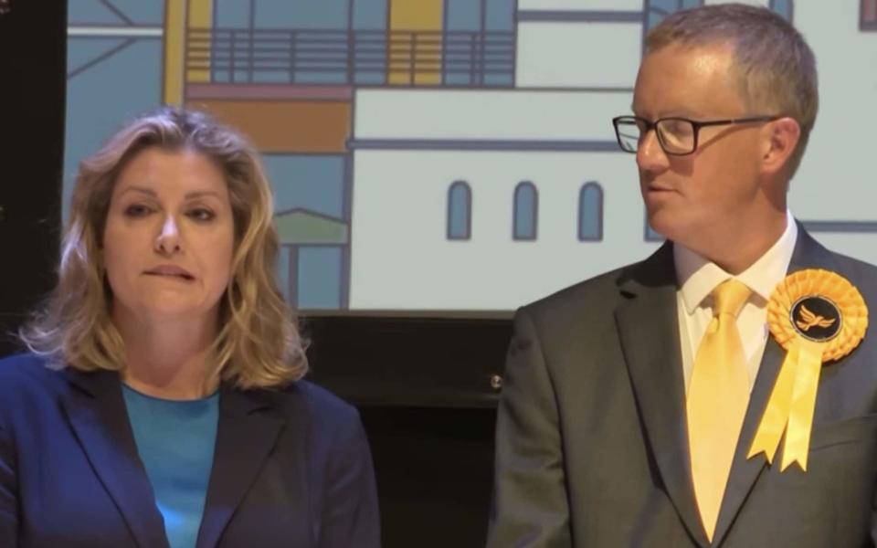 Penny Mordaunt watches on as the result is announced for the Portsmouth North constituency