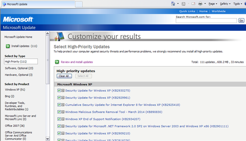 windows xp cumulative update