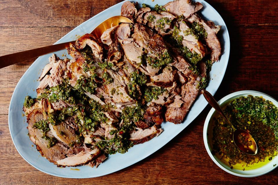 Slow Cooker Pork Shoulder with Zesty Basil Sauce