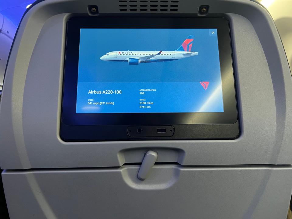 The inflight screen on Delta's A220.
