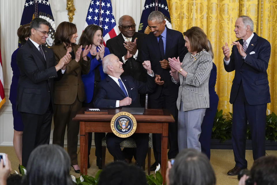 President Biden, former President Barack Obama, Nancy Pelosi and others at a White House event.