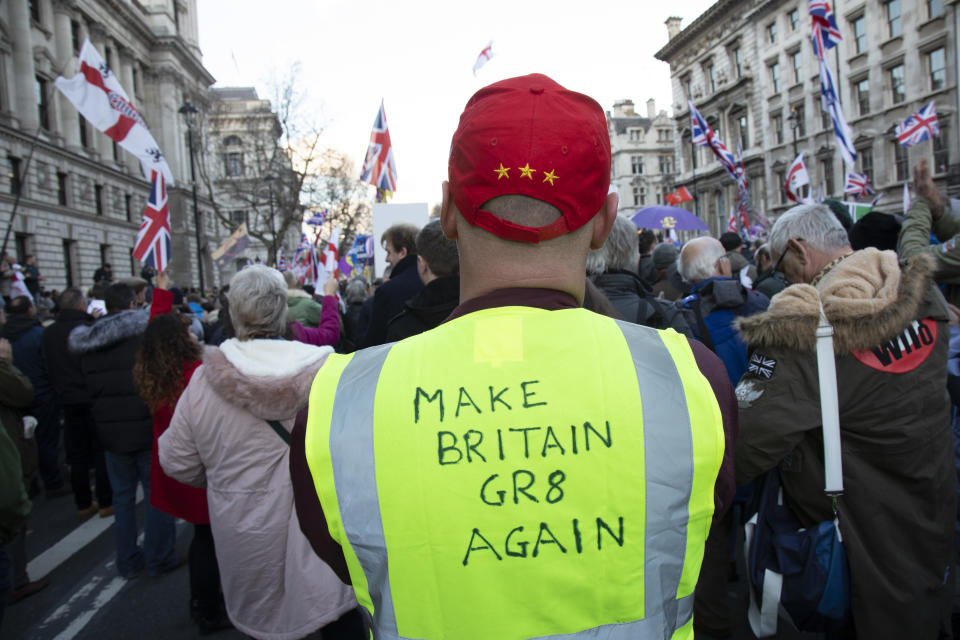 A scene from a "Brexit Betrayal March" organized by the UK Independence Party in December 2018. (Photo: Mike Kemp via Getty Images)