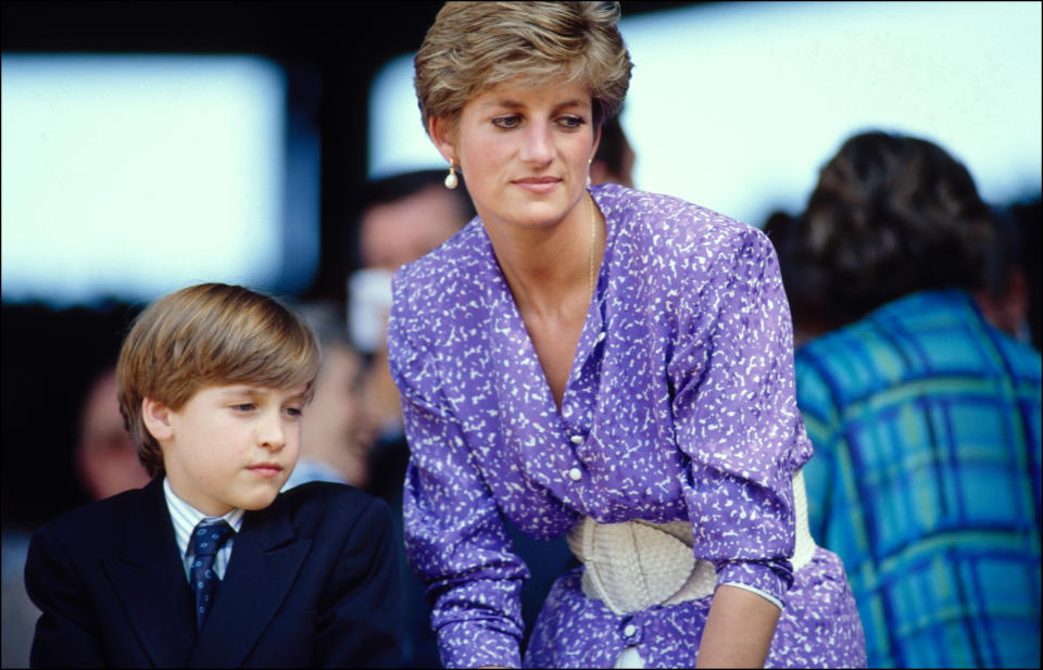 <p>Princess Diana brought Prince William along with her to a July 1991 Wimbledon game where the pair watched the match from the royal box. <em>[Photo: Rex]</em> </p>