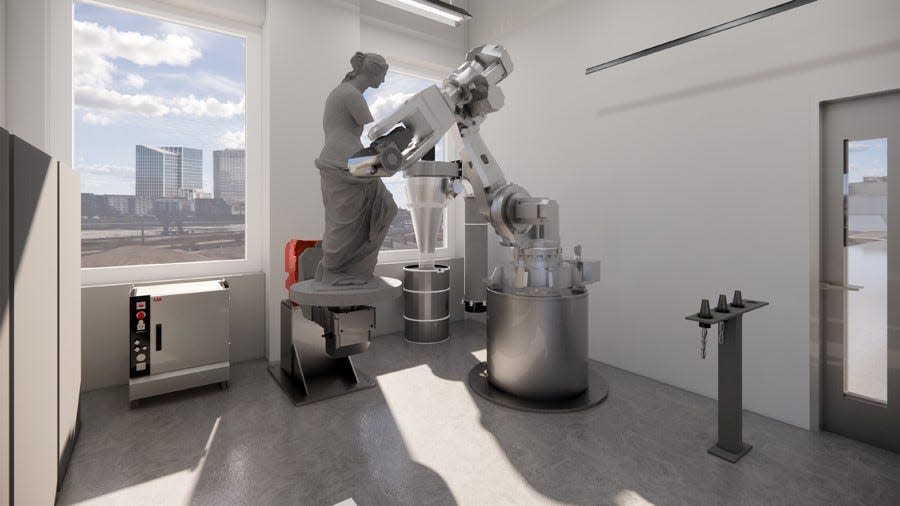 New Bedford Research & Robotics shares a rendering of a designed 7-axis milling robotic cell.