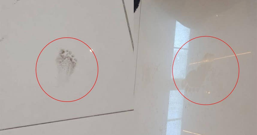 百貨地板上出現6趾小鬼腳印。（圖／翻攝自Leslie Dacion臉書，下同）