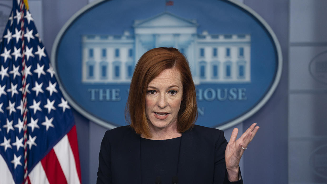 White House press secretary Jen Psaki speaks during a press briefing at the White House, Monday, July 12, 2021, in Washington. (AP Photo/Evan Vucci)