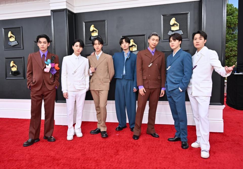 BTS attends the 64th annual Grammy Awards at the MGM Grand Garden Arena in Las Vegas on April 3, 2022. - Credit: Brian Friedman for Variety