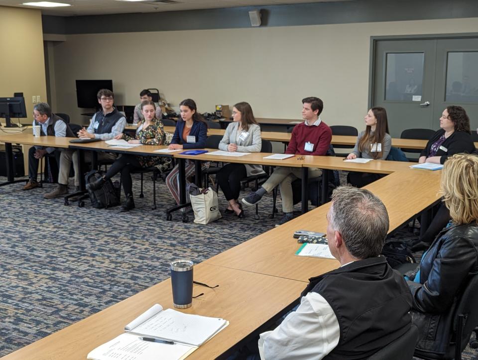 Members of the Vermont State Youth Council make their first recommendations to Governor Phil Scott (bottom right) and the General Assembly on Jan. 30, 2024 about policies impacting Vermont youth. The Legislature formed the council in 2022, which is made up of 28 11- to 18-year olds from across the state. This was the first time the council made its recommendations to lawmakers, since its formation.