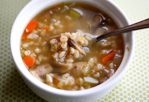 spoon in the bowl of soup