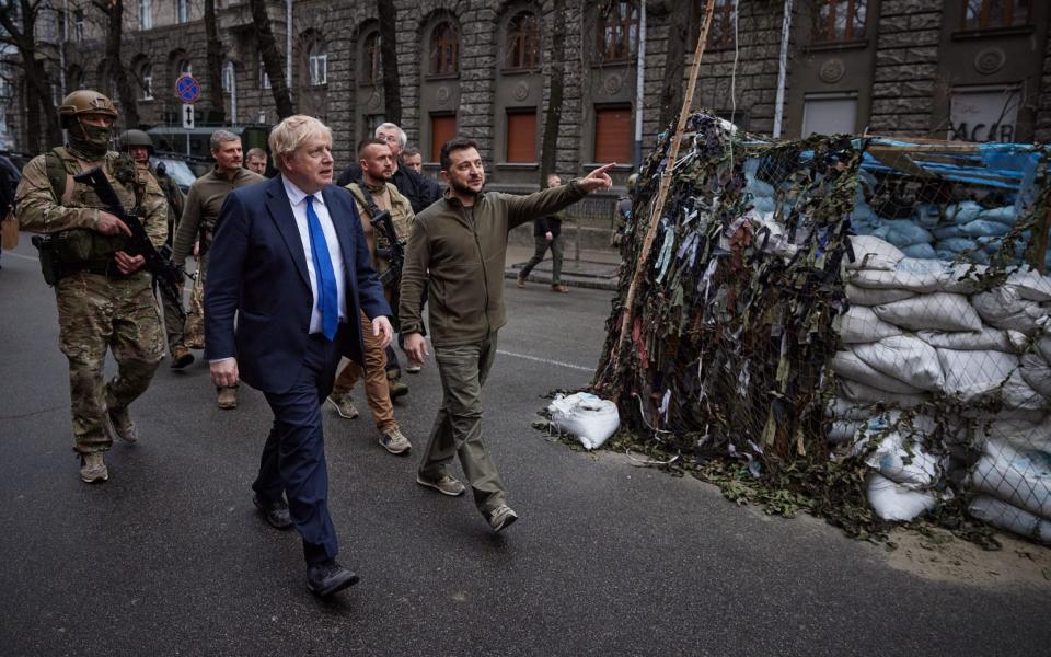 Mr johnson's Ukrainian counterpart shows him around the streets of Kyiv, which was until recent days under Russian siege