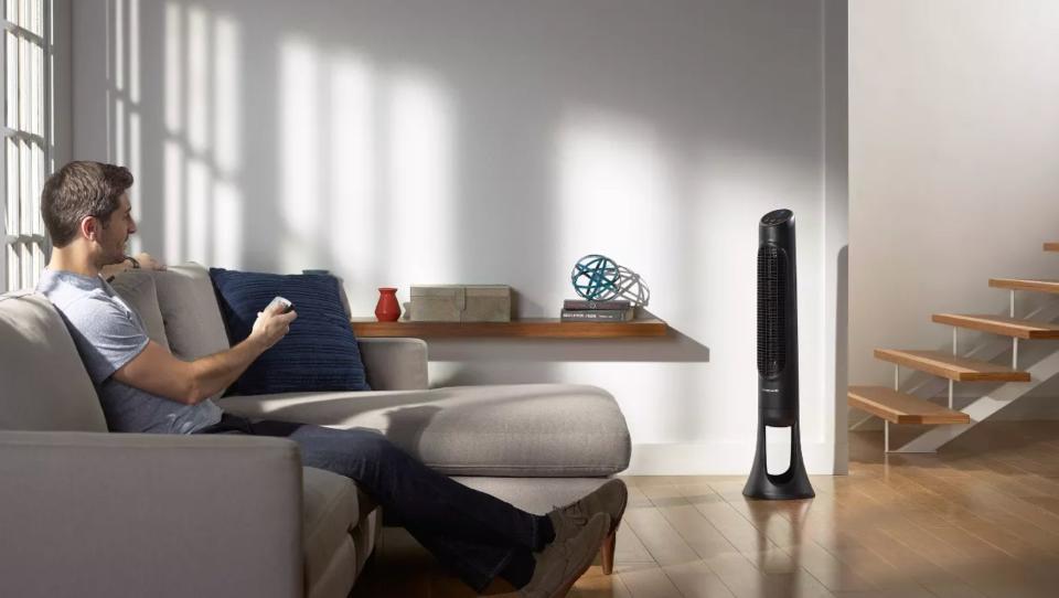 It comes with a remote so you can literally get some fresh air blowing your way without even leaving your bed. <br /><br /><strong>Promising review:</strong> "I love that this item has several fan speeds because sometimes you just don't want too much or too little air. I also love that a remote comes with this fan because I hate getting up in the middle of sleeping to adjust speed/turn off or on. LASTLY, it is definitely a space saver in small rooms! Great purchase!" &mdash; <a href="https://go.skimresources.com?id=38395X987171&amp;xs=1&amp;url=https%3A%2F%2Fwww.target.com%2Fp%2Fhoneywell-quiet-set-8-speed-oscillating-tower-fan%2F-%2FA-12110209Target&amp;xcust=HPHomeAir607dcf2be4b01bc7979a0705" target="_blank" rel="noopener noreferrer">CW</a><br /><br /><strong>Get it from Target for <a href="https://go.skimresources.com?id=38395X987171&amp;xs=1&amp;url=https%3A%2F%2Fwww.target.com%2Fp%2Fhoneywell-quiet-set-8-speed-oscillating-tower-fan%2F-%2FA-12110209Target&amp;xcust=HPHomeAir607dcf2be4b01bc7979a0705" target="_blank" rel="noopener noreferrer">$64.99</a>.</strong>