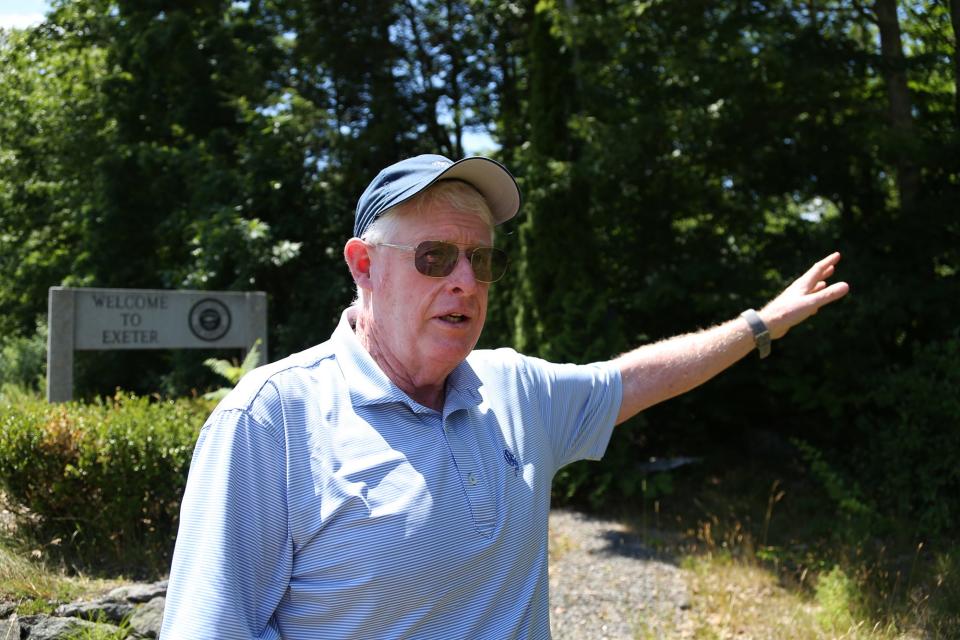 Developer Tom Monahan discusses plans on site for the Gateway at Exeter Monday, July 11, 2022.