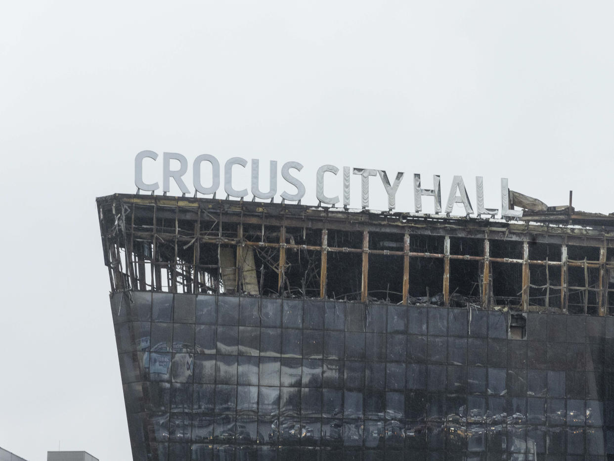 The burned Crocus City Hall concert venue following a terrorist attack at in Moscow, March 24, 2024. (Nanna Heitmann/The New York Times)