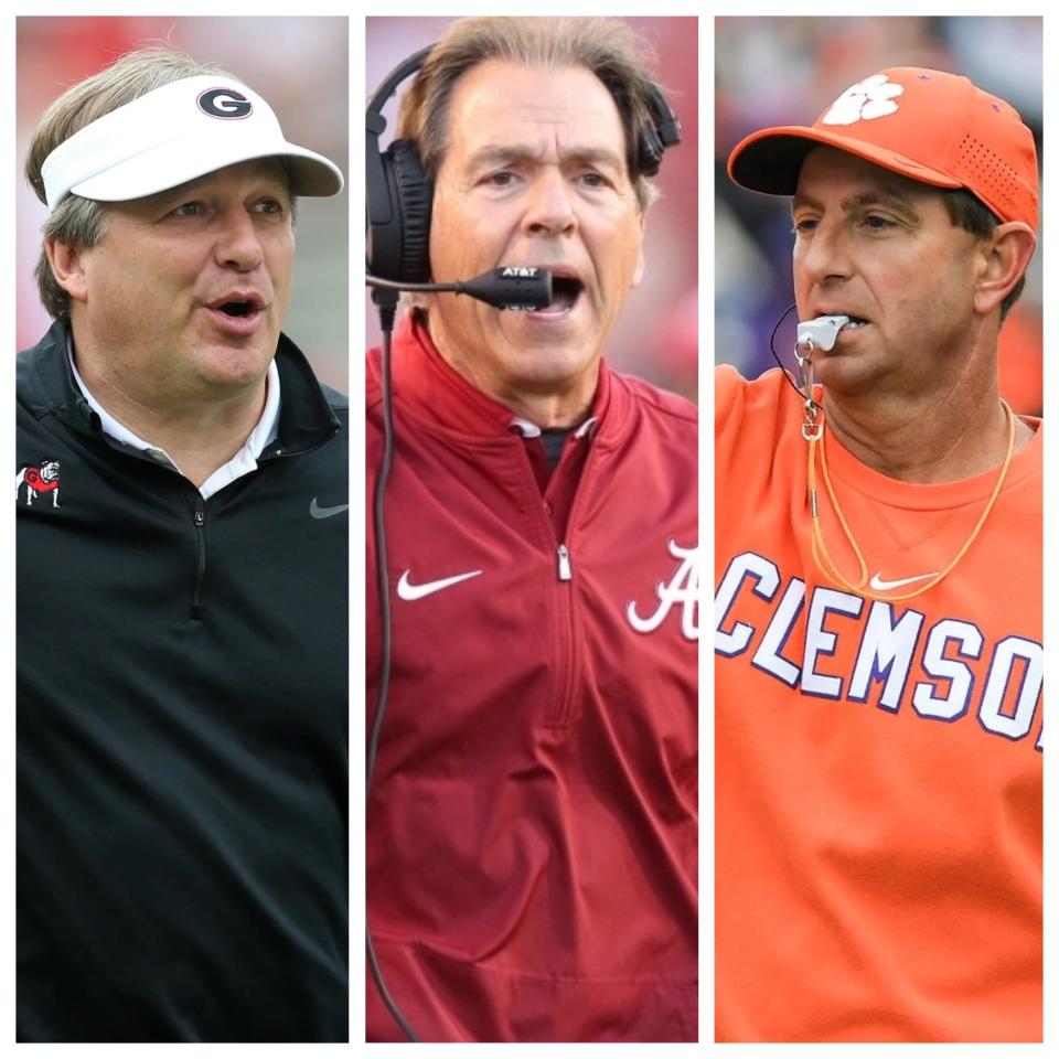 Georgia's Kirby Smart, Alabama's Nick Saban and Clemson's Dabo Swinney are three of the highest paid coaches in college football.