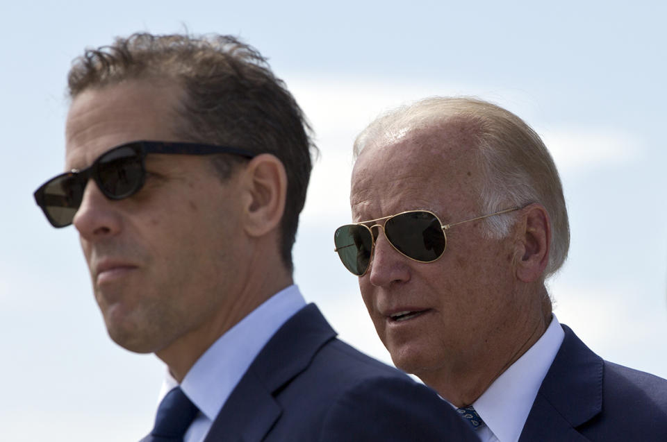 Family members gather for a road naming ceremony with U.S. Vice President Joe Biden, centre, his son Hunter Biden, left, and his sister Valerie Biden Owens, right, joined by other family members during a ceremony to name a national road after his late son Joseph R. 