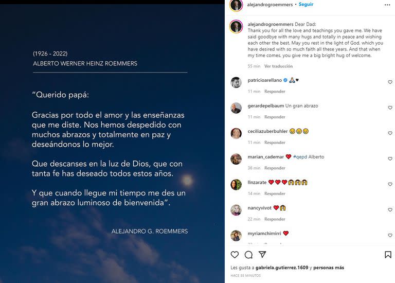 La publicación de Alejandro Roemmers en su perfil de Instagram