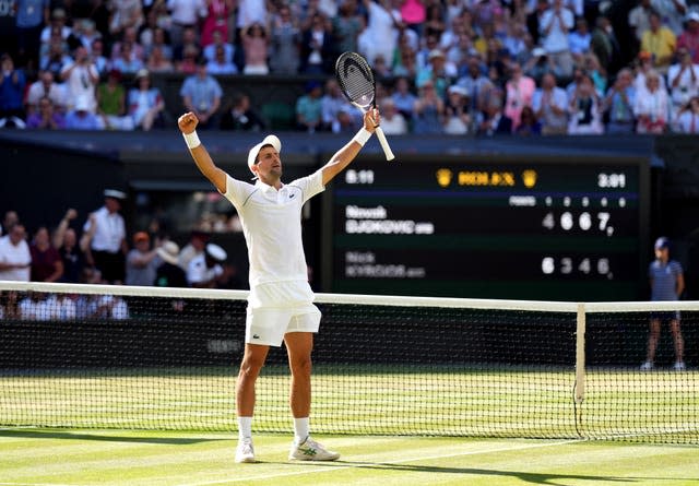 Novak Djokovic celebrates victory over Nick Kyrgios