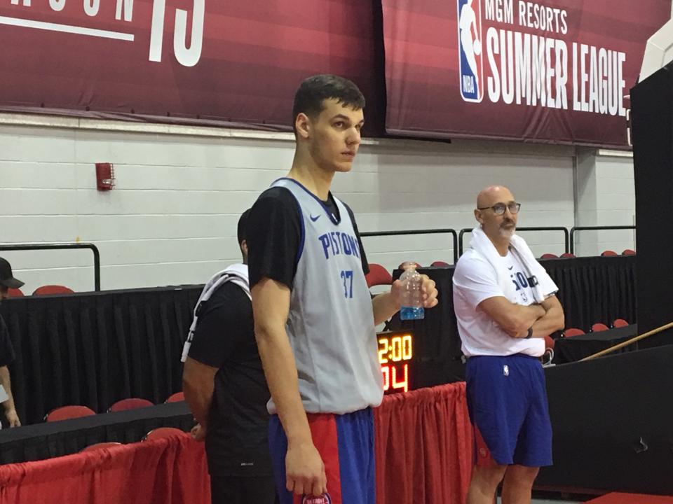 Detroit Pistons forward Deividas Sirvydis during summer league practice in Las Vegas, July 3, 2019.