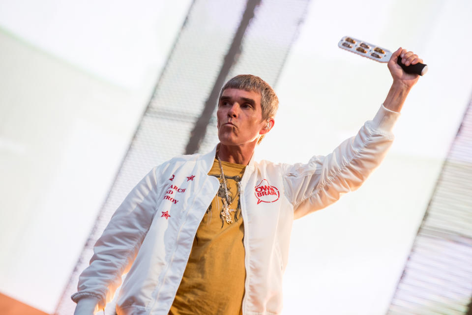 Ian Brown performs with The Stone Roses perform at Wembley Stadium in 2017.