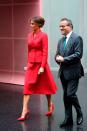 <p>In Paris with her husband for meetings with French president Emmanuel Macron, Melania Trump wears red Dior for a visit to Necker Hospital for children.</p>