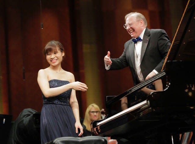 Rachel Cheung from Hong Kong performed June 5, 2017 with conductor Nicholas McGegan and the Fort Worth Symphony Orchestra Sunday during his concerto in the Semifinal round at The Fifteenth Van Cliburn International Piano Competition held at Bass Performance Hall in Fort Worth, Texas. 