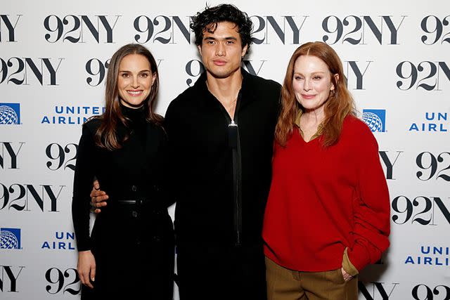<p>Dominik Bindl/Getty </p> May December's Natalie Portman, Charles Melton and Julianne Moore