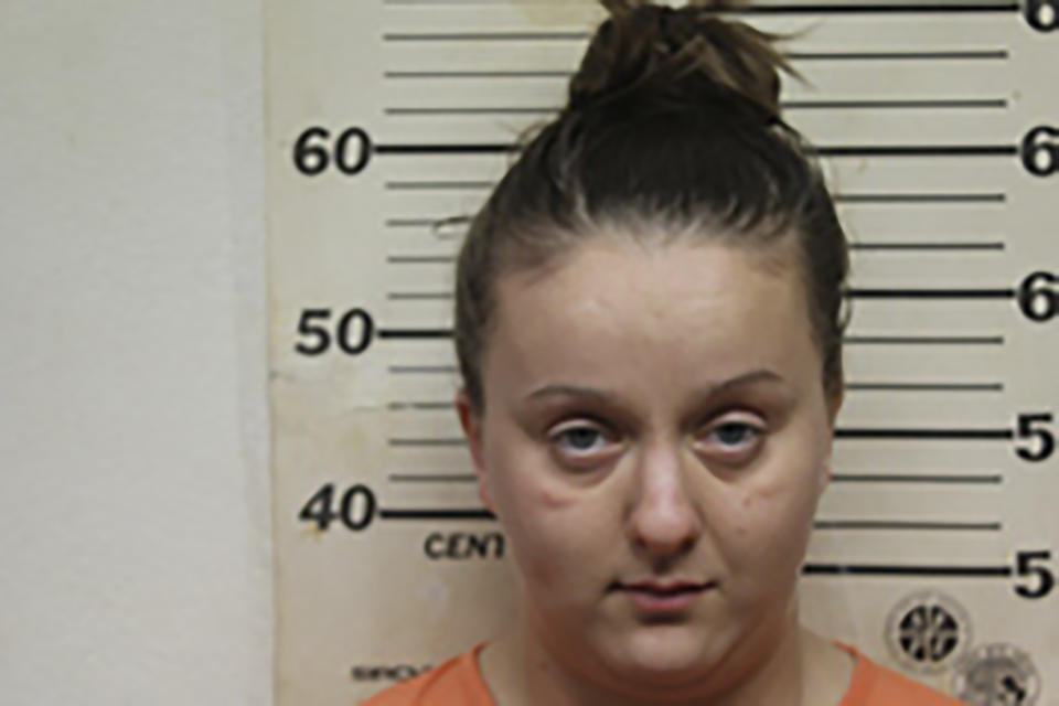 REMOVES SEXUAL ABUSE CHARGE - This undated photo provided by the Benton County (Missouri) Sheriff's Department shows Kourtney Aumen. Aumen and Ethan Mast both are charged with second-degree murder and three counts of assault in the torturing and killing of a 4-year-old girl and torturing the child's mother and 2-year-old brother. Deputies were called just before 1 a.m. Sunday, Dec. 20, 2020, to a rural home near the town of Cole Camp, Mo. Mast and Aumen the family's neighbors, were arrested Monday, Dec. 21, 2020. (Benton County Sheriff's Department via AP)