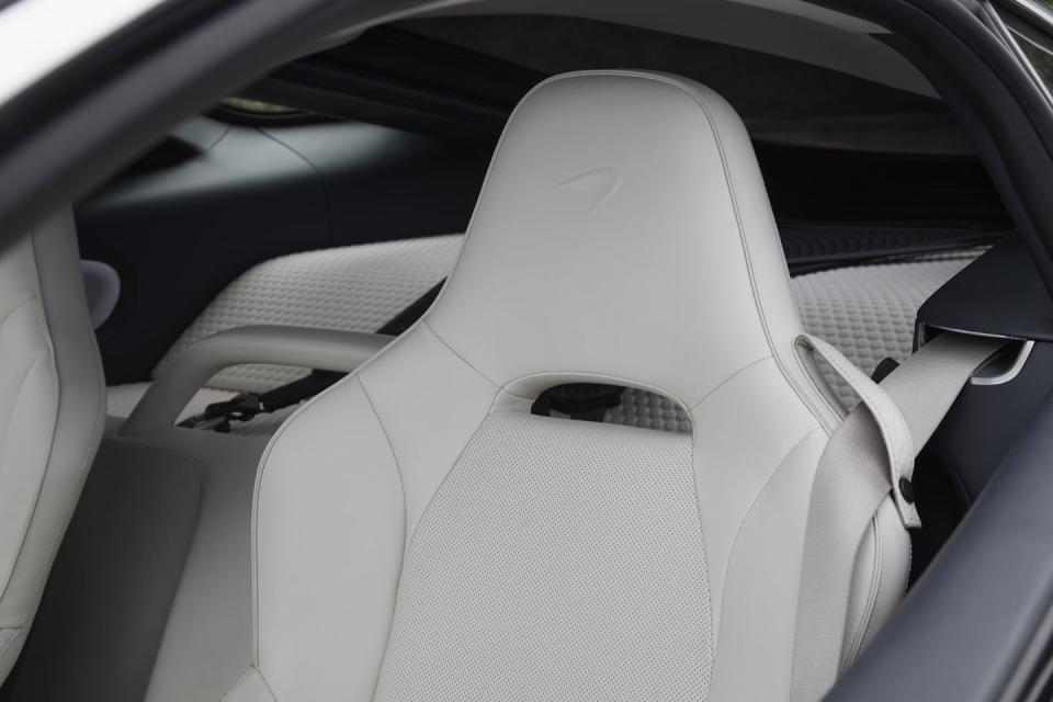 <p>The cabin is more deluxe than the typical McLaren, with ample use of supple hide. Nappa leather upholstery is standard, while cashmere and microfiber are also offered.</p>
