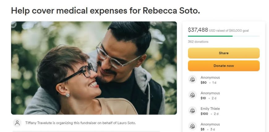 蕾貝卡的友人幫夫妻倆開設募款專頁，希望各界的好心人士能夠資助她們度過難關。（圖／翻攝自「gofundme」官網）