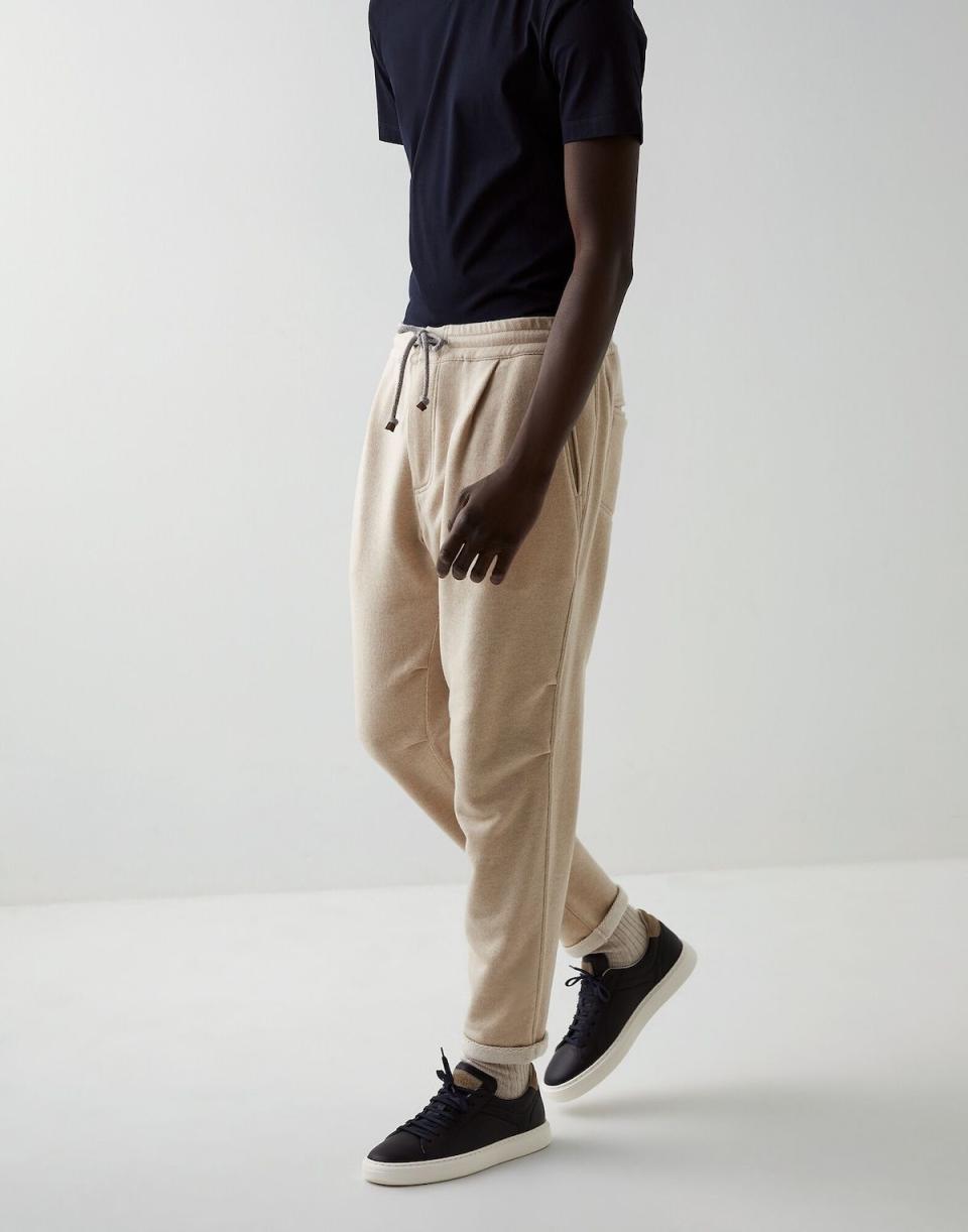 4) Cashmere French Terry Trousers with Pleats