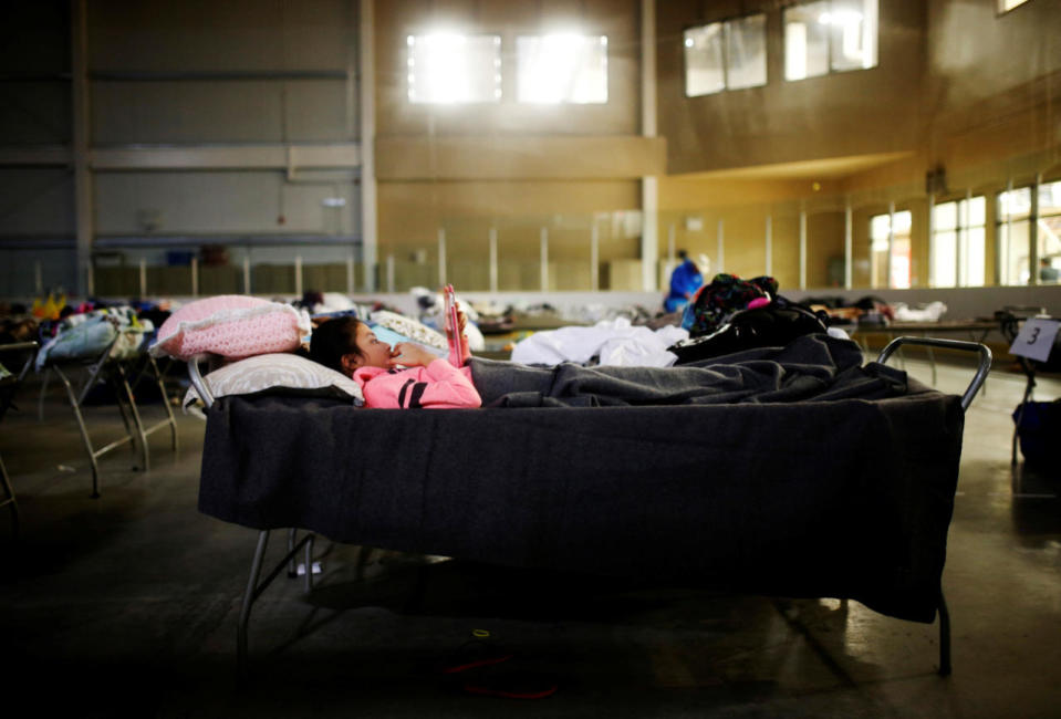 Resting at an evacuation center