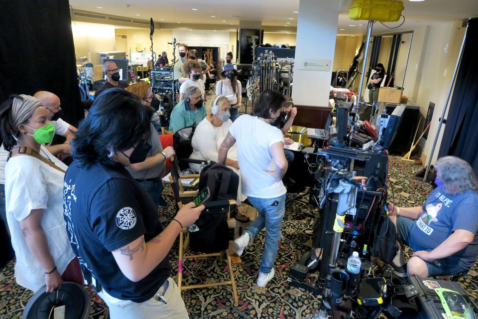 "Miranda's Victim" director Michelle Danner (center) watches the rehearsal of a scene being shot at the Count Basie Center for the Arts in Red Bank.