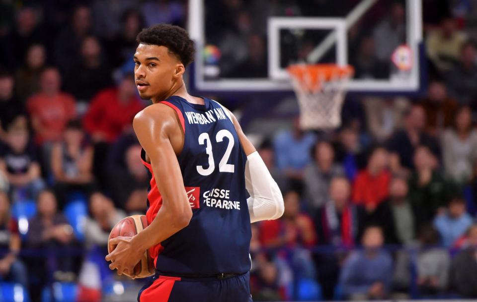 France's Victor Wembanyama looks on during the FIBA Basketball World Cup 2023 Qualifiers match between France and Bosnia-Herzegovina in Pau, southwestern France, on November 14, 2022. (Photo by GAIZKA IROZ / AFP) (Photo by GAIZKA IROZ/AFP via Getty Images)