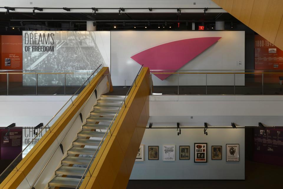 Rockwell wall with Pink Curve at the Weitzman National Museum of American Jewish History