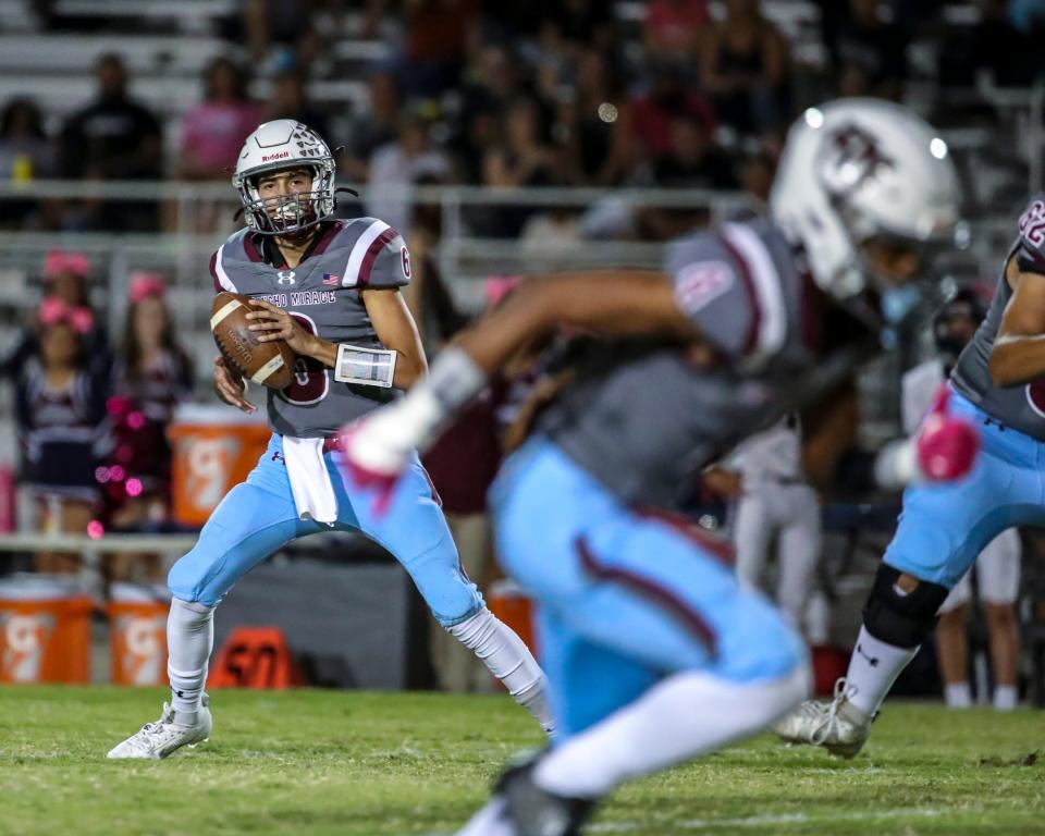 Rancho Mirage quarterback Yanni Padilla, shown here on Oct. 23, 2023, had a breakthrough year for the Rattlers.