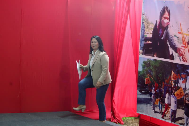 FILE PHOTO: Peru's conservative Keiko Fujimori addresses the media after the electoral jury rejected her appeals to flip election results, in Lima