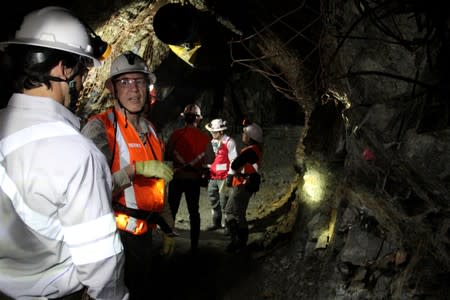 David Reading, geologist at the Continental Gold project, speaks with an investor inside the Continental Gold mine in Buritica