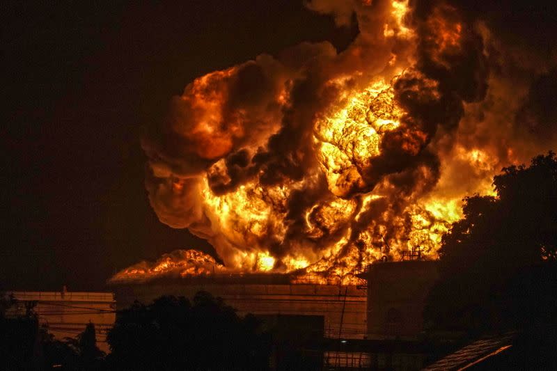 Fire breaks out at a fuel storage unit at the Pertamina refinery complex in Cilacap