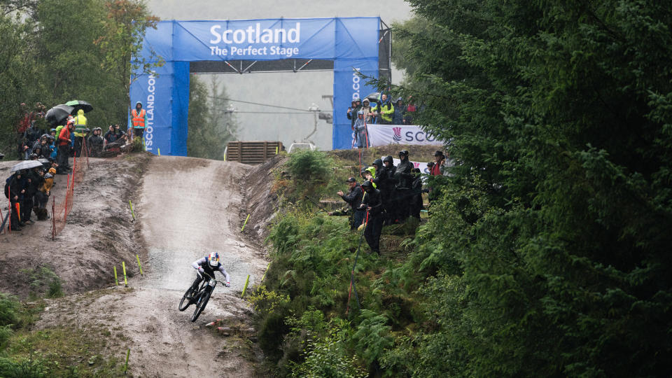 Rider on the iconic Fort William downhill track