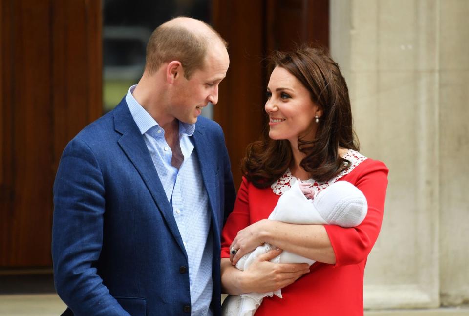 William and Kate with Prince Louis outside the Lindo Wing (PA)