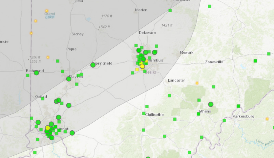 Smoke and reduced air quality came to Columbus on Tuesday as wildfires blazed in Texas and Oklahoma. Screenshot from fire.airnow.gov.