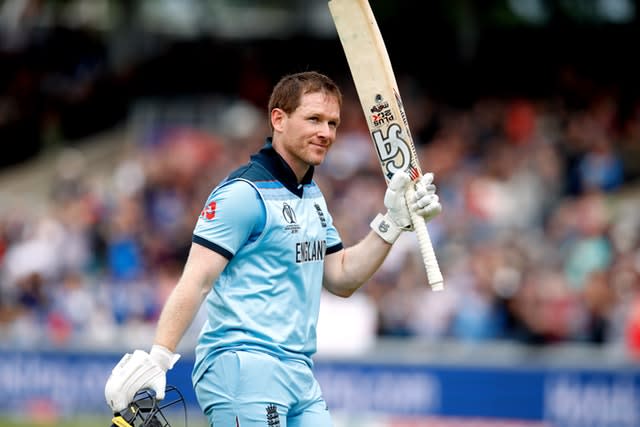 Eoin Morgan leaves the field after being dismissed 