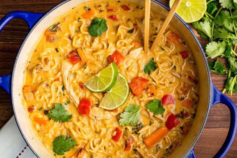 <p>This chicken noode soup recipe is all kinds of delicious...</p><p>Get the <a href="https://www.delish.com/uk/cooking/recipes/a32569967/asian-chicken-noodle-recipe/" rel="nofollow noopener" target="_blank" data-ylk="slk:Asian Chicken Noodle Soup;elm:context_link;itc:0;sec:content-canvas" class="link ">Asian Chicken Noodle Soup</a> recipe.</p>