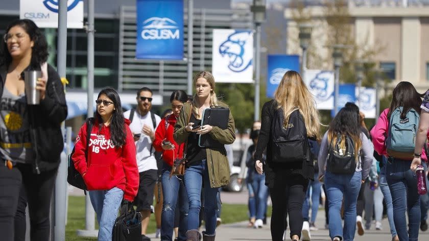 Cal State San Marcos (shown in April 2019) has been among the fastest growing universities in California in recent years. The school will open Monday with roughly 14,500 students.