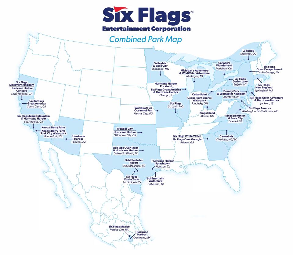 Six Flags Entertainment Corporation released this new map of its combined properties following the merger of legacy Six Flags and Cedar Fair.